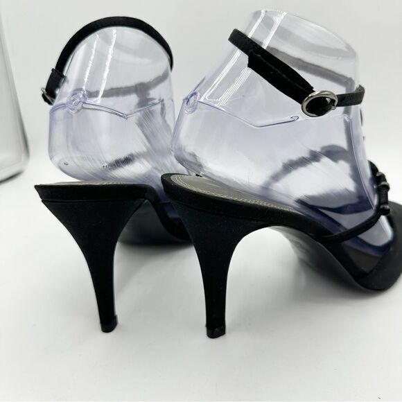 M. By Marinelli Black Satin Sparkly Jeweled T-Strap Stiletto Evening Sandal 8.5M - Picture 6 of 16